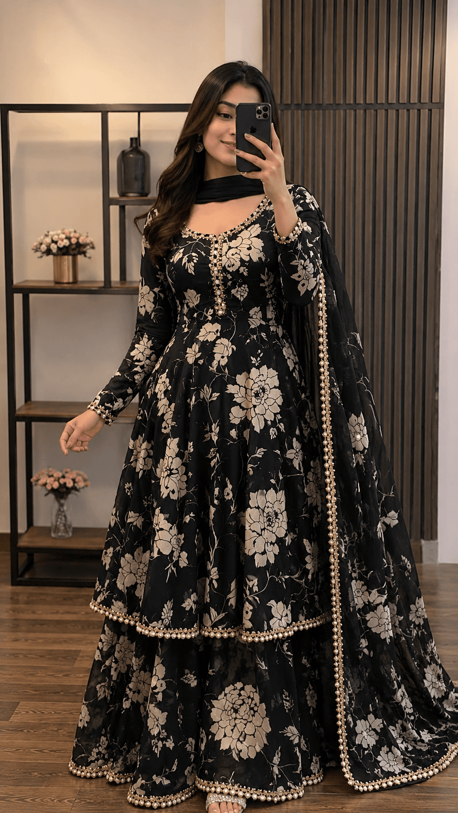 Meher Khan, style influencer, in a glamorous evening gown.