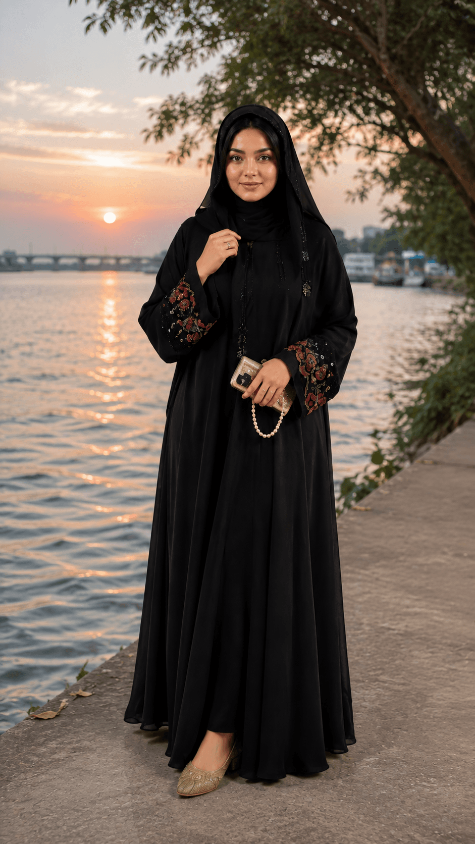 abaya, fashion enthusiast, in a soft natural light portrait.