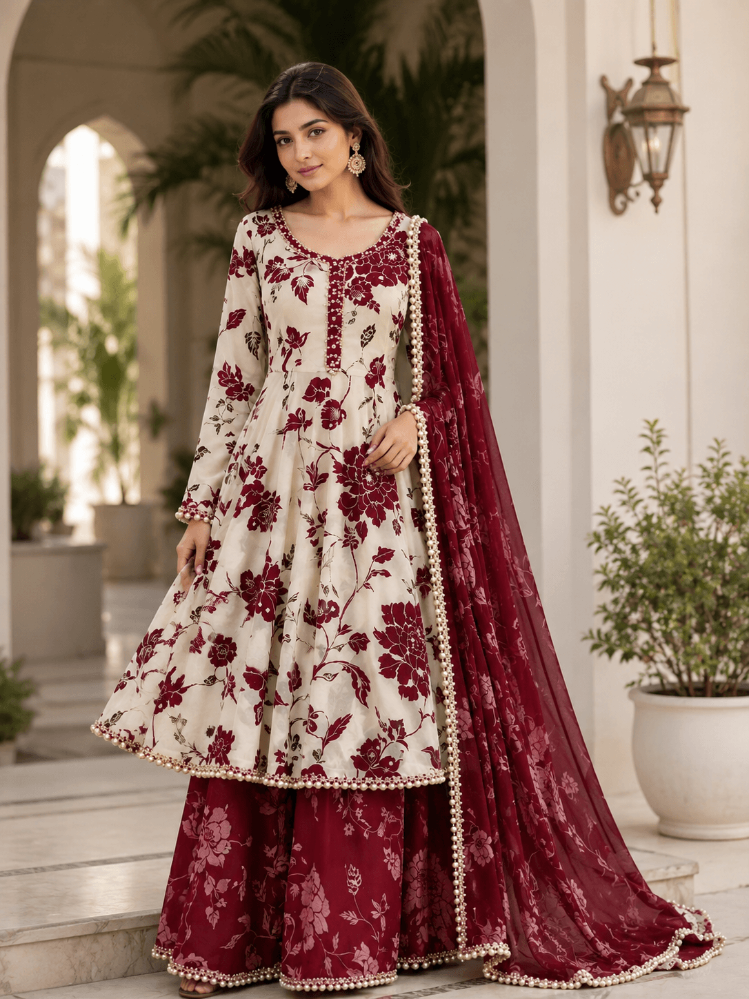 Golap Gown Three Piece Maroon